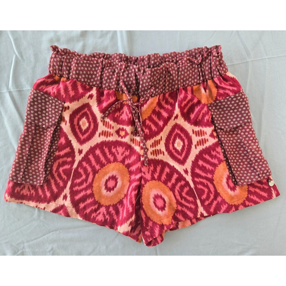 Scotch and Soda Cargo Shorts Sheer Geometric Mix Print Burgundy Summer Beach